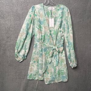 Revolve Womens Resa Dress Willow Wrap Blue Floral Mini Size Medium